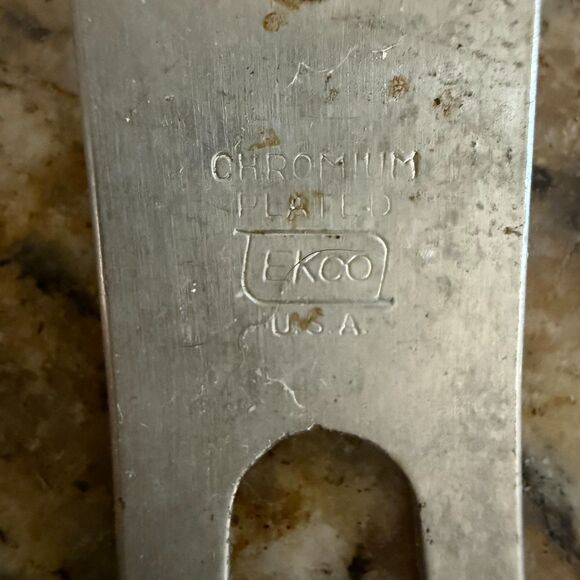 VINTAGE EKCO Serving/Carving Fork, White & Blue Folk Art Tulip Handle, Chromium - Picture 6 of 11